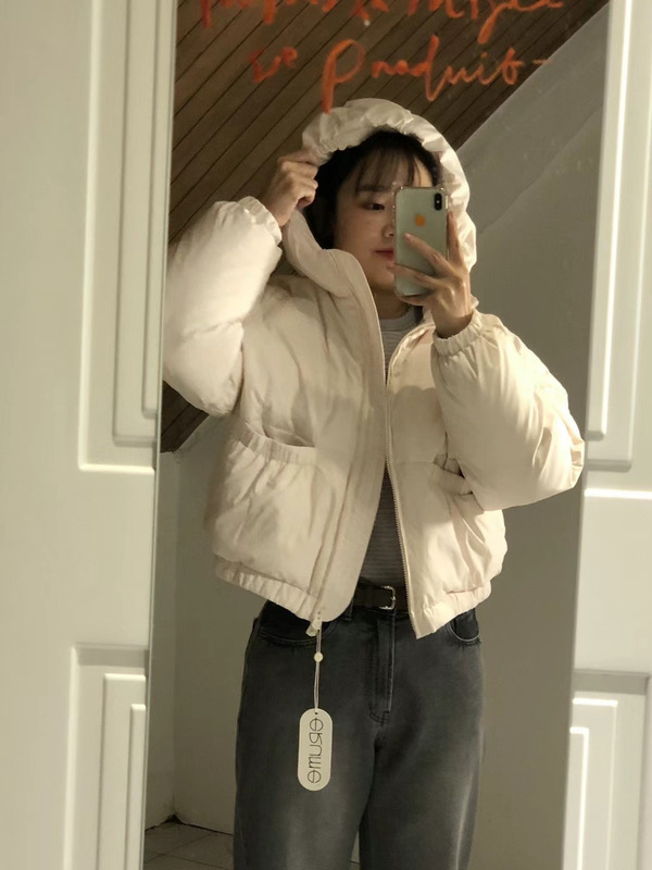 特价！现h韩国东大门同款24年冬ERUME纯色软乎乎鹅绒连帽羽绒服|undefined