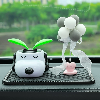 Flower Car Decoration Supplies – Car ornaments - puppy-sunflower-spring-gray-and-white-balloon-small-diamond-pad