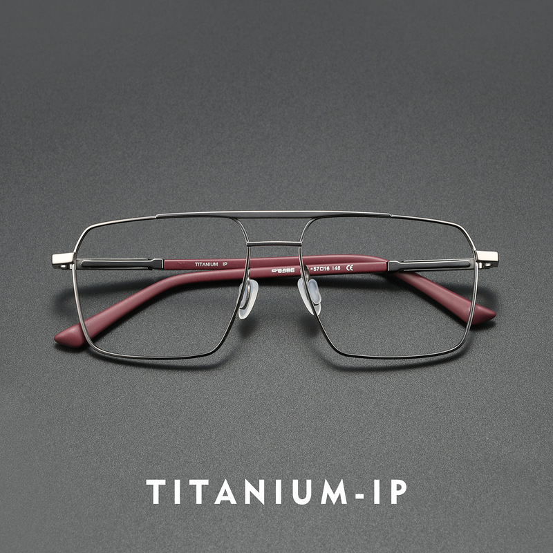 Baoshijie Designer Double-Beam Pilot Glasses Frame Color-Blocked Wooden Legs Personalized Pure Titanium Myopia Glasses Frame P8386Js