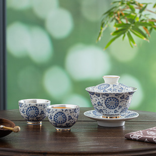 Silver-plated Tea Set suit Household Light Luxury High-end Ceramic Kung Fu Tea Set Teapot Complete Set of Gift Boxes for Elders and Leaders