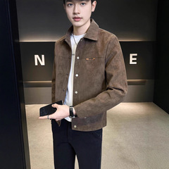 春秋季夹克男2025新款痞帅潮牌高级感翻领麂皮春装上衣服男士外套