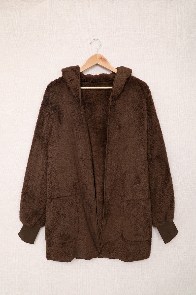 Winterjas met fleece en capuchon lang gebreid vest voor dames_voghion.com