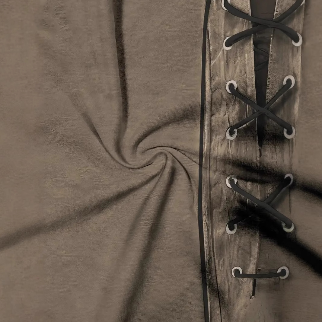 Camiseta de cuello redondo de manga corta suelta y transpirable de verano para hombres AliExpress Europa y América Venta caliente pseudo cordón decoración impresión 3D