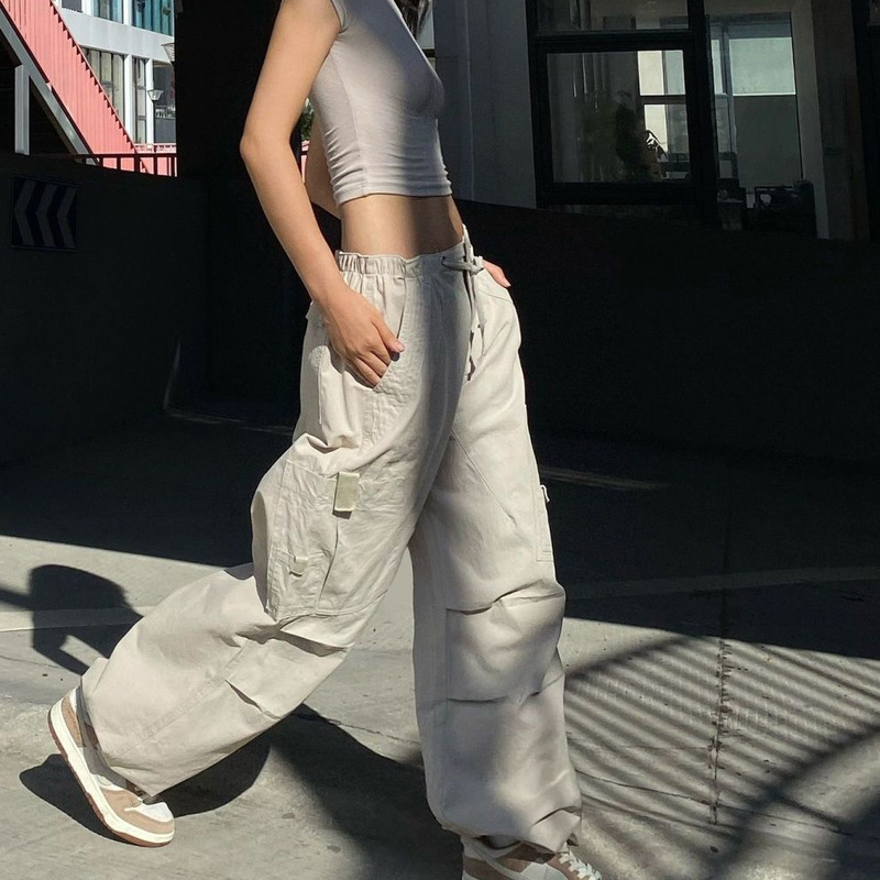 Spring and Summer Parachute Pants, American Retro Workwear, Casual Pants for Men and Women, Casual Pants, Sports Long Pants, Wide-Leg Multi-Pocket Pants