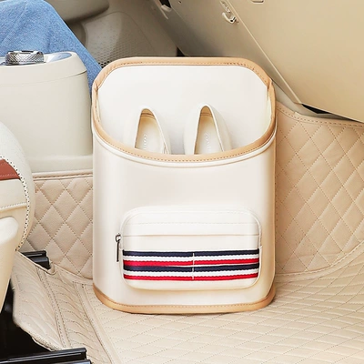 Car Shoe Box co-pilot Car storage bag/box - beige-stripes-upgraded-style-sock-storage