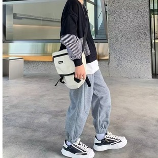 Boys' Pants Autumn and Winter Casual Pants 2023 New Autumn Dress Large and Large Children's fleece-lined Pants Trendy Sports Pants