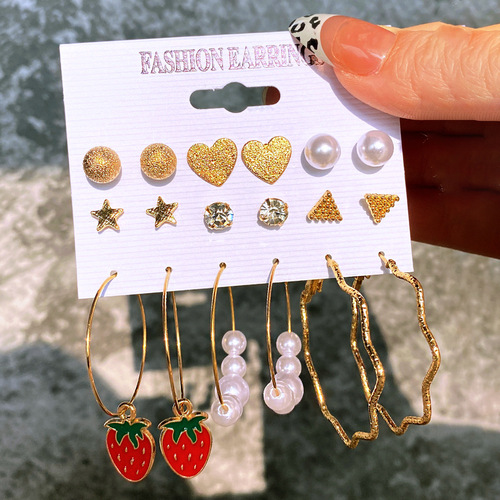 European and American cross-border retro love butterfly earrings set 9-piece creative snake-shaped sword mushroom earrings wholesale