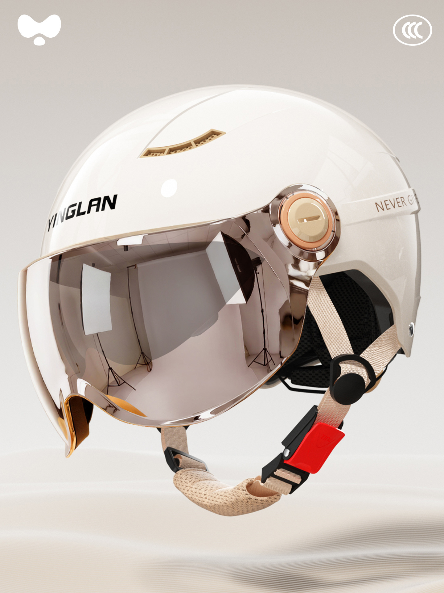 Motosiklet kaskı (dəbilqə), Universal 3C Certified - 3c-double-lens-moon-shadow-white-electroplated-short-lens
