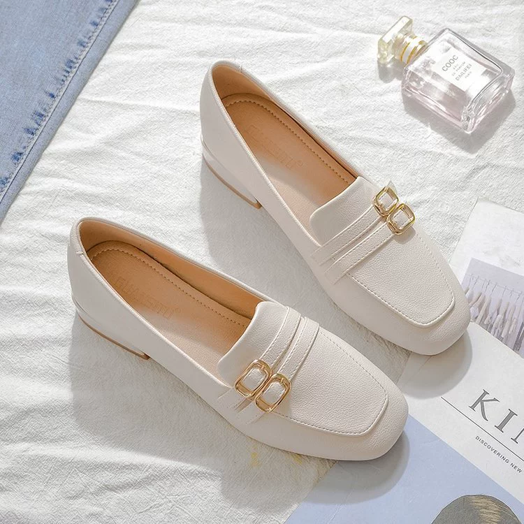 2024 Весна и осень, Новые повседневные одиночные туфли, двухсторонняя кожаная обувь без шнуровки, женские лоферы с пряжкой в британском стиле, женская обувь