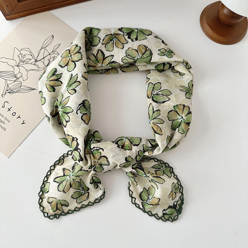 70 algodón y lino floral cuadrado bufanda de las mujeres estilo coreano de todo partido pastoral estilo artístico cuello Protección decorativa bufanda pequeña bufanda delgada