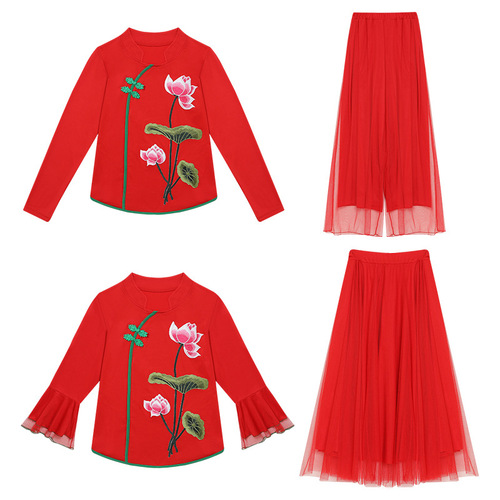New embroidered women's ethnic style classical dance square dance performance clothing Chinese style performance clothing top suit