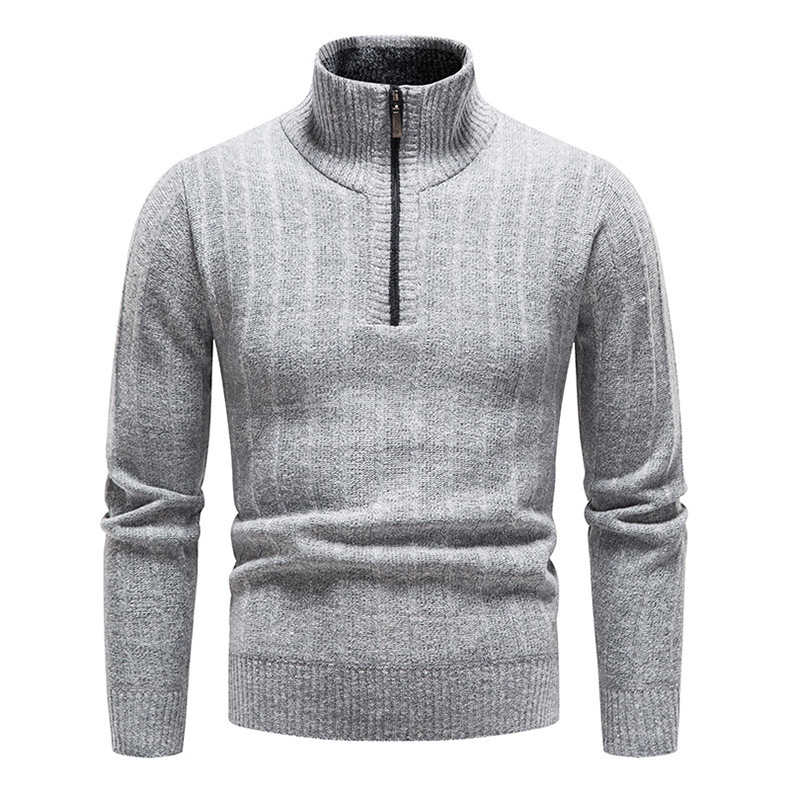 Men's solid color simple new pullover stand collar plus fleece jacket_voghion.com