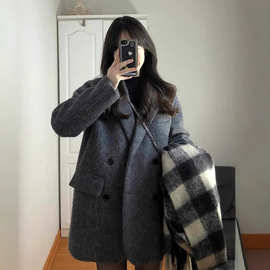 短款毛呢西装外套女2025秋冬装新款高级感加棉加厚呢子大衣小个子