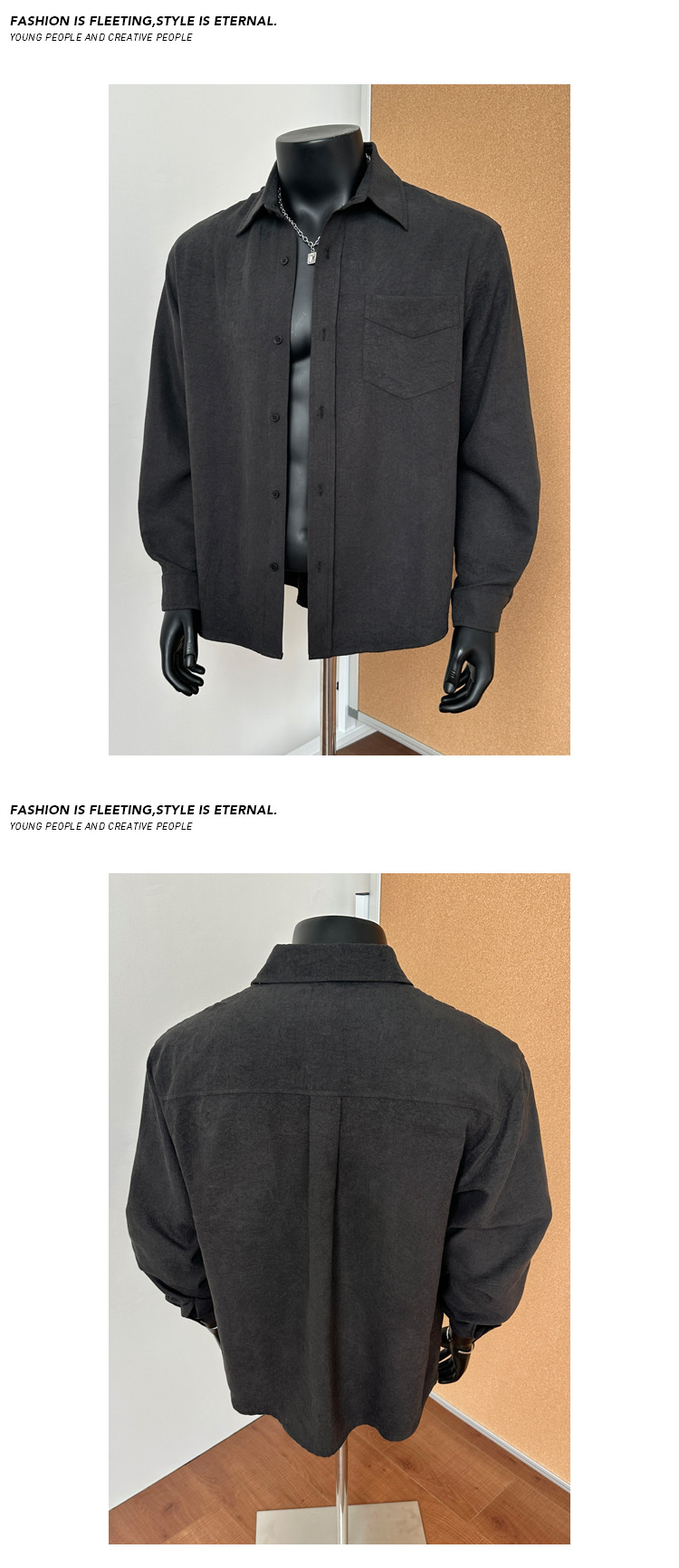 Retro Casual Herren Langarmhemd Einfarbig Modernes Herrenoberteil_voghion.com