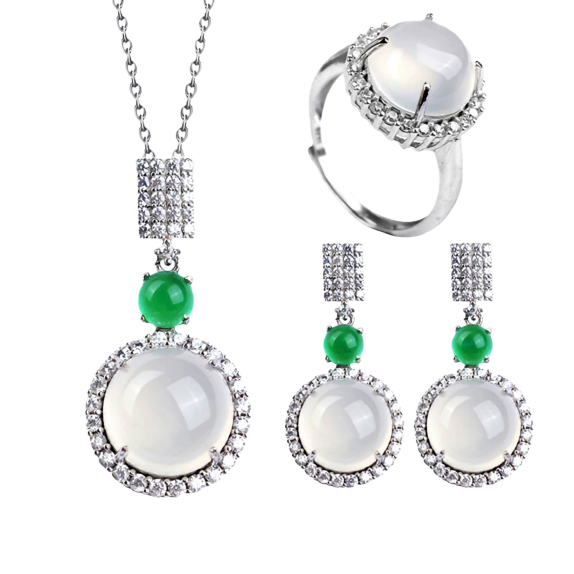 Fashionable natural ore jade, earrings, ring, pendant, necklace, jewelry, set, 3 piece set