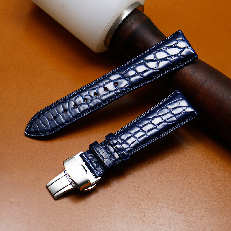 In-Stock Crocodile Leather Watch Strap with Round Grain Pattern, Made from American Alligator Leather, Featuring a Stainless Steel Butterfly Clasp, Soft Genuine Leather Watch Band, Unisex In-Stock Crocodile Leather Watch Strap with Round Grain Pattern, Made from American Alligator Leather, Featuring a Stainless Steel Butterfly Clasp, Soft Genuine Leather Watch Band, Unisex