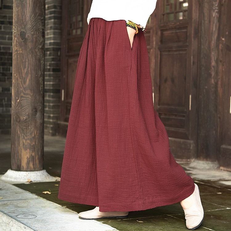 【新布料棉双层纱布】2024新款棉麻阔腿裤女长裤高腰大码裙裤休闲