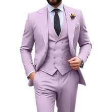 男士外贸新款纯色西服套装商务休闲西装三件套婚礼新郎礼服高级感