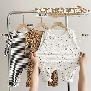 Korean style baby long-sleeved pajamas spring and autumn men's and women's long-sleeved jumpsuit romper comfortable homewear 0176