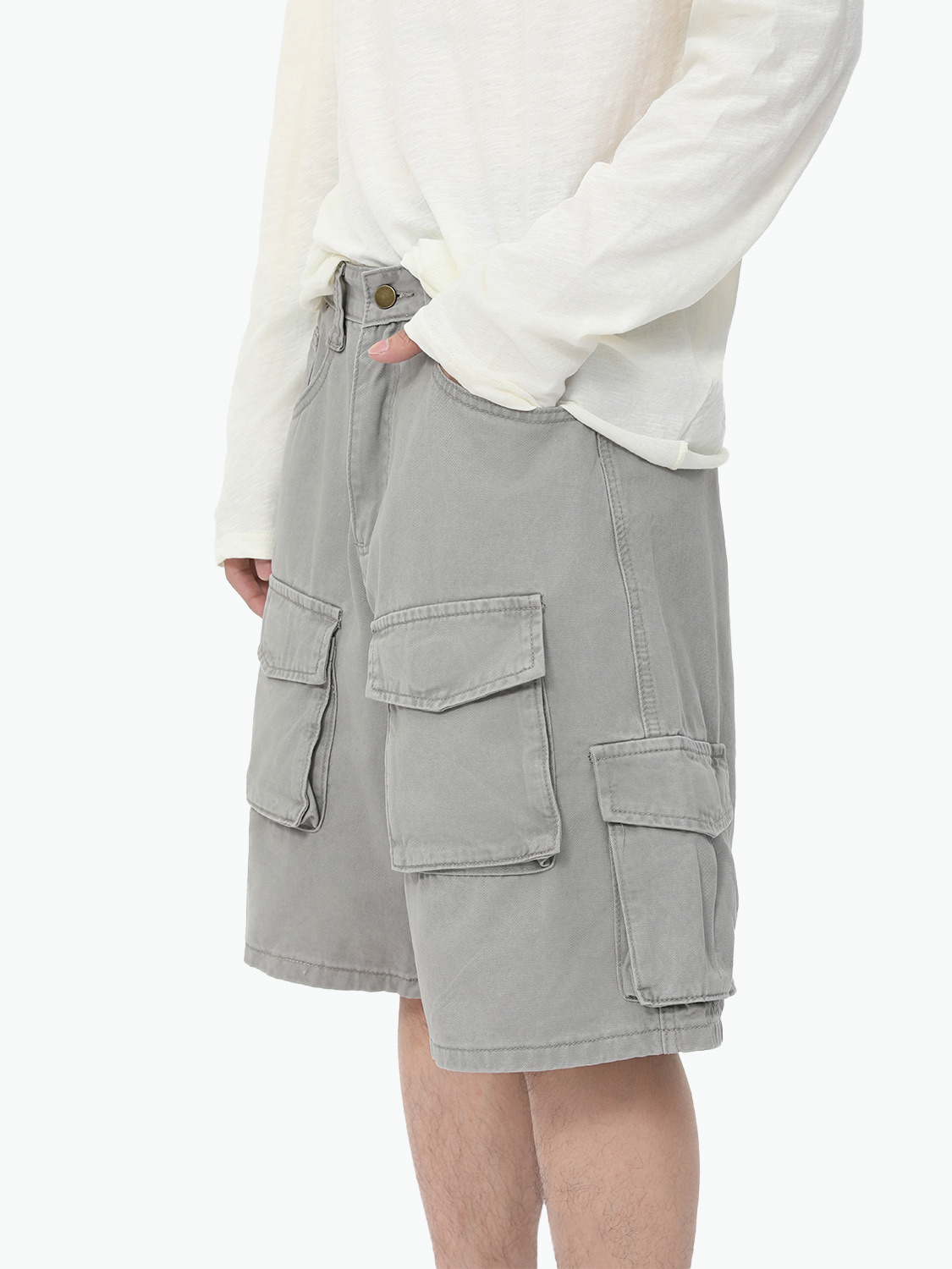 MTLCLOTHES para hombre | Pantalones cortos de mezclilla de algodón americano con múltiples bolsillos pantalones sueltos casuales de cinco puntos