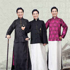 影视古装男民国上海滩棉麻长衫长袍马褂老爷老板清朝演出服装戏服