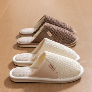 Linen slippers for women in spring and autumn four seasons indoor home cotton and linen stomp shit feel thick sole home non-slip summer men wholesale