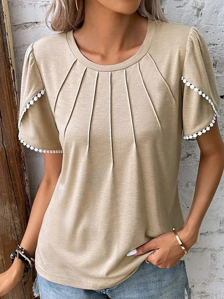 Summer solid T-shirt with a round collar