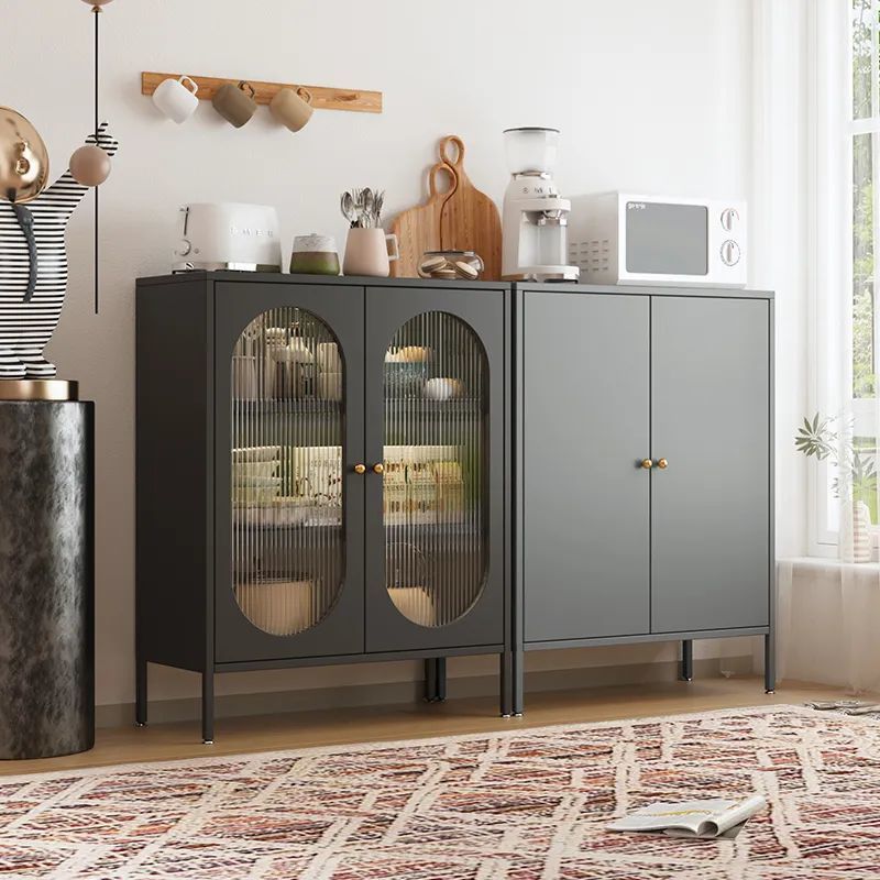Floor-Standing Storage Rack Feeding Table Storage Cabinet Living Room Wall Tea Cabinet Kitchen Double-Door Iron Cabinet Steel Storage