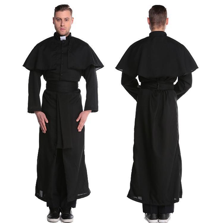 万圣节服装亚马逊成人女款黑色牧师服玛利亚神父修女服角色扮演服