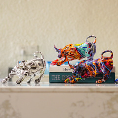 Cross-border European-style Colorful Water Transfer Printing Cow Figurine for Home, Living Room, Entrance Hall, Desk, Wine Cabinet, TV Cabinet—Resin Craftwork