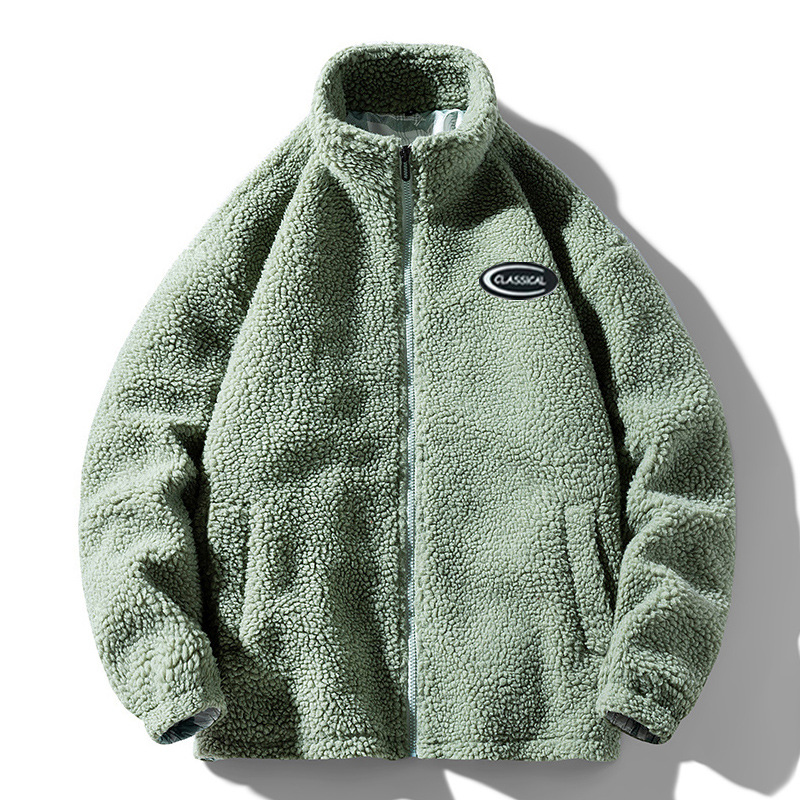 Standing Collar Granular Lamb Fleece New Loose and Handsome Men's Winter Coat Fashion Brand Jacket_voghion.com