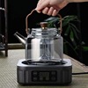 木把煙灰色高硼矽玻璃提梁壺 大容量帶過濾泡茶壺透明玻璃煮茶器