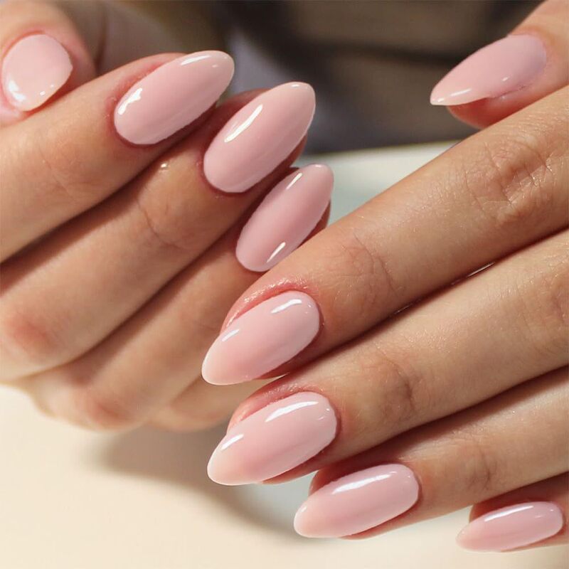 Light Pink Nude Press-On Nails Short Almond, Pure Round Oval Stick Glue for Women, Fake Nails Nude Color