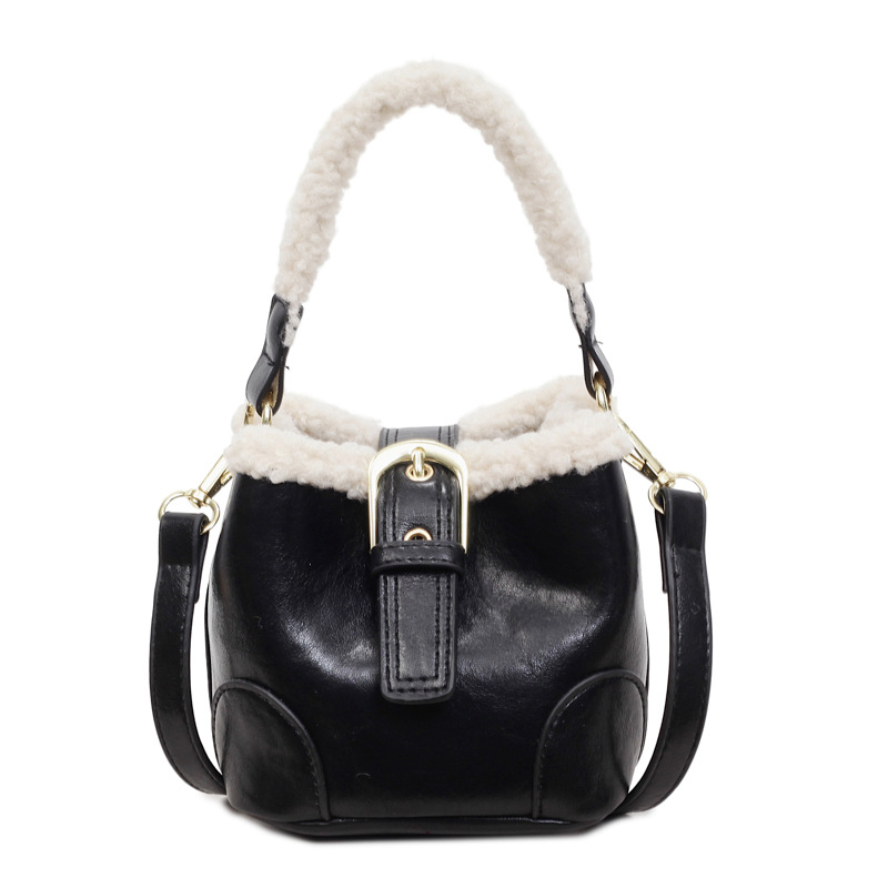 Cordero MINI bolso de cubo de mano retro bolso de peluche de color para mujeres 2025 invierno nuevo mochila de hombro