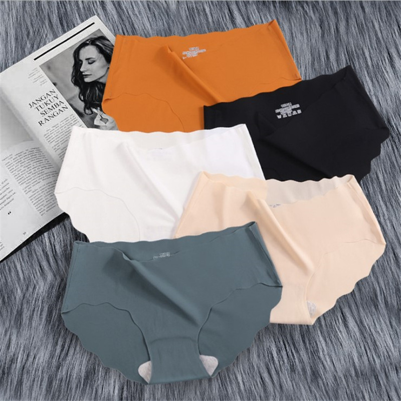Ice Silk Seamless One-Piece Mid-Waist Panties for Women, Wave-Shaped Butt-Lifting and Tummy-Tucking, Pure Desire, Sexy and Cute, Wholesale