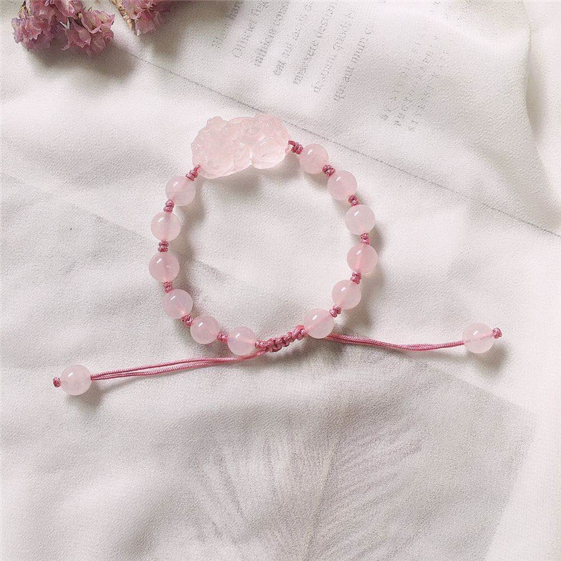 Natural Obsidian And Rose Quartz Pixiu Charm Bracelet For Gift_voghion.com