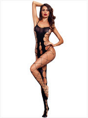 跨境情趣內衣性感連體絲襪女開襠吊帶鏤空透視誘惑連身網衣w404