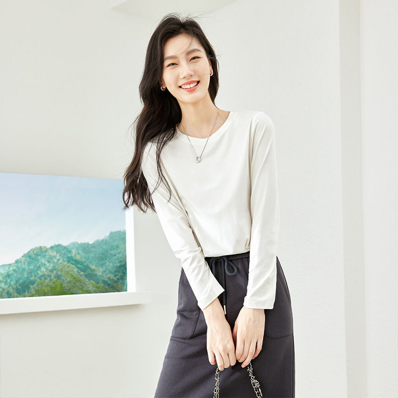 简约百搭纯色长袖t恤女秋装秋衣薄款卫衣内搭打底衫百搭上衣服|undefined