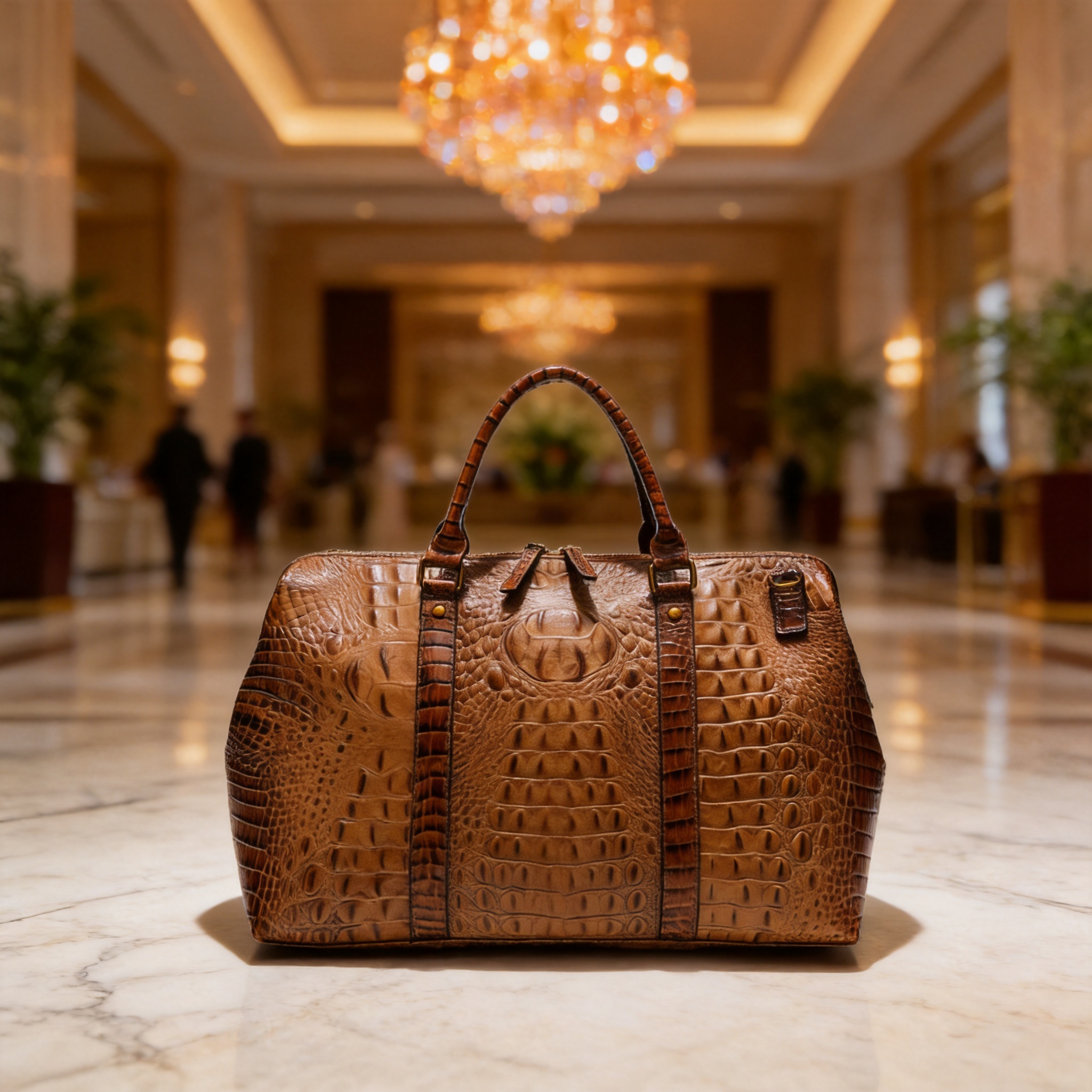 Yidiya Men's Handbag Genuine Leather Crocodile Pattern Embossed Business Briefcase 16inch Computer Bag Wear-Resistant and Waterproof