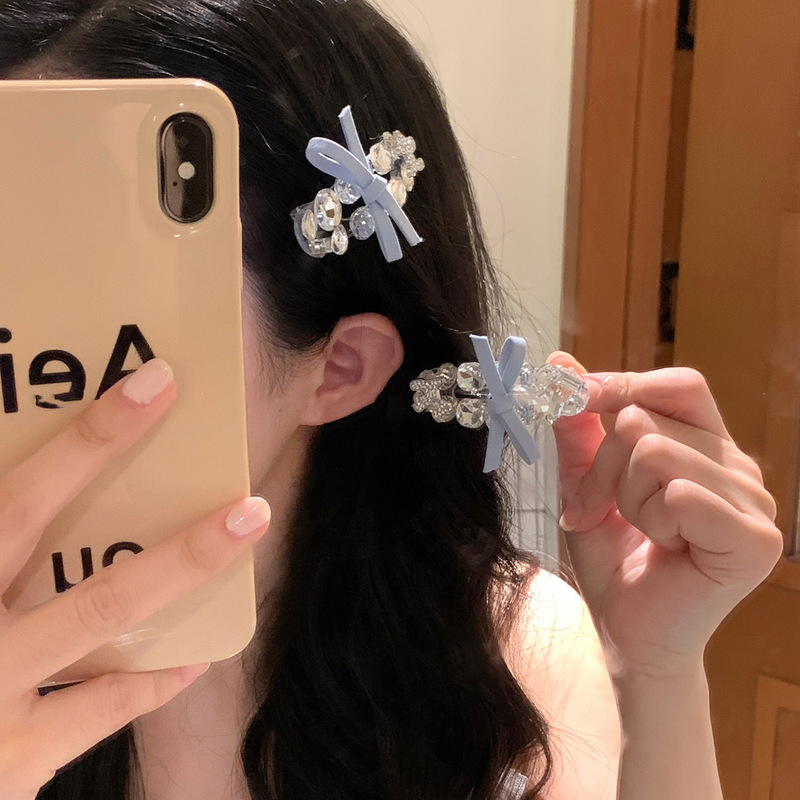 爆闪水钻蝴蝶结发夹女2025新款高端鸭嘴夹侧边夹子刘海前额发饰品|undefined