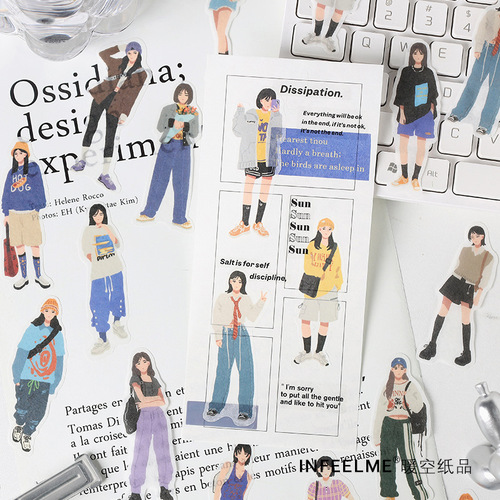 Infeel.Me Japanese paper sticker pack Street style girl series literary girl handbook DIY decorative stickers 40 sheets 6 styles