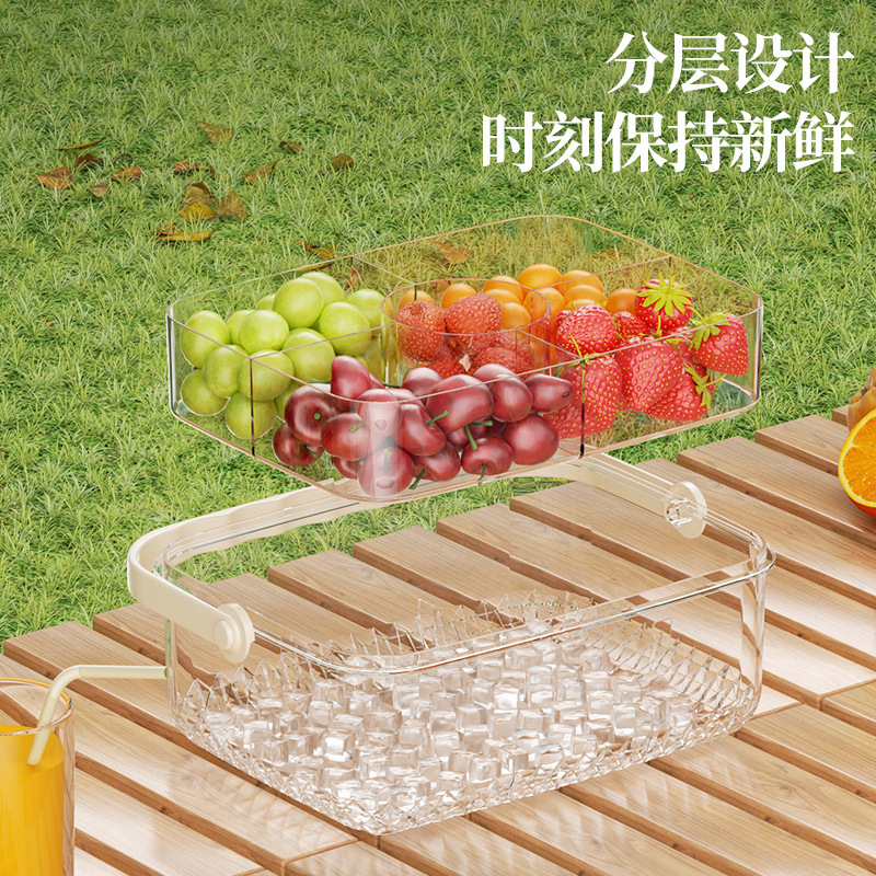 食品级保鲜盒塑料密封盒户外分格水果便当盒饭盒长方形带盖水果盒|undefined