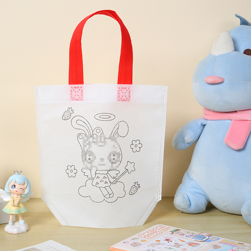 Bolso de graffiti de pintura de bricolaje hecho a mano para niños, regalo de jardín de infantes, dibujo de tela no tejida de dibujos animados, bolsa de tela de mano para colorear