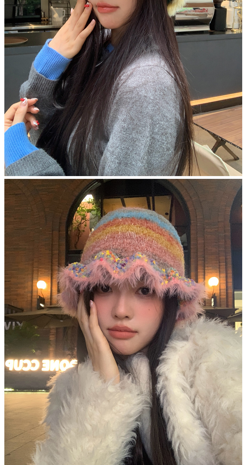 Foreign Trade Cross-Border Rainbow Retro Fisherman For Women, Autumn And Winter Dopamine Warm Thickened Bucket With Ear_voghion.com