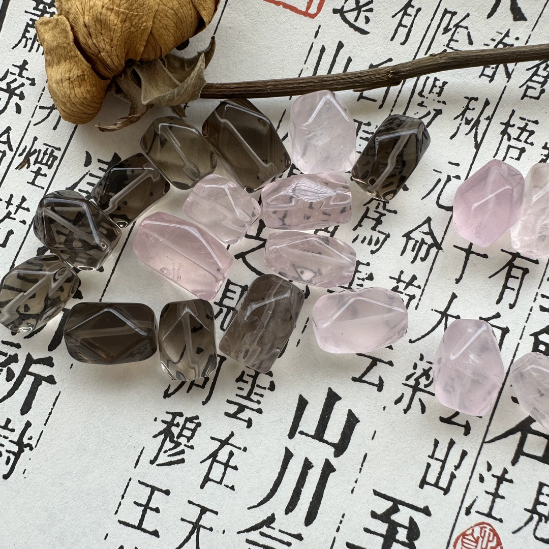 Shangshangqian Ювелирные изделия Натуральный розовый кварц Сахарные блоки через отверстие Чайные кварцевые сахарные блоки Тан Баринг Граненые готовые прямые продажи с фабрики