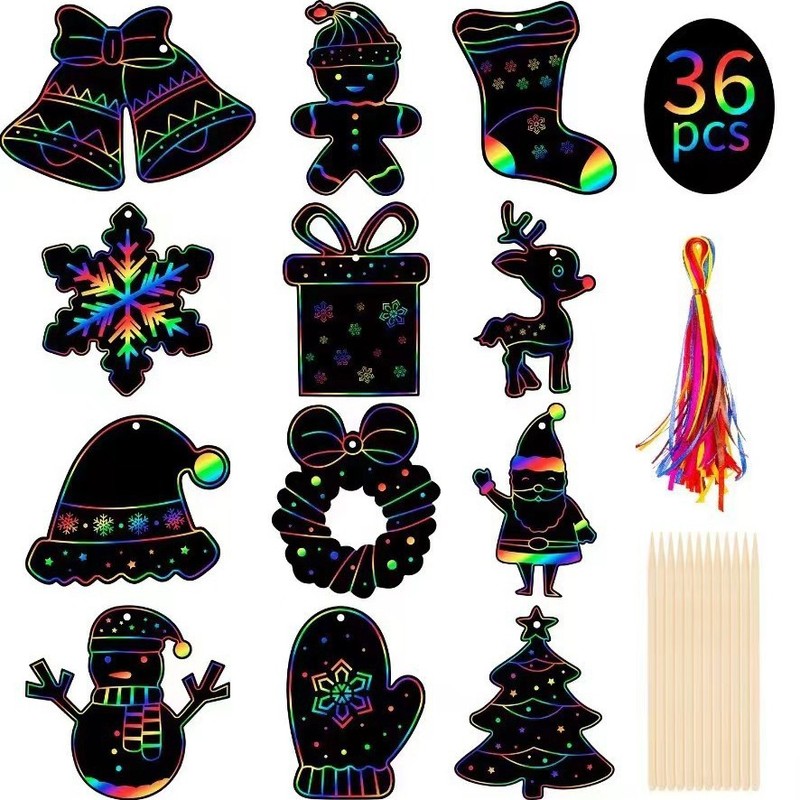 クロスボーダークリスマスアートスクラッチオフ絵画クリエイティブ DIY ブックマーク漫画子供のスクラッチオフ竹スクラッチオフ絵画卸売|undefined