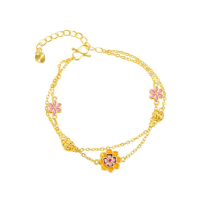 Nueva pulsera de oro antiguo estilo chino estilo nacional esmalte color loto goteo flor de melocotón pulsera nicho joyas de alta calidad