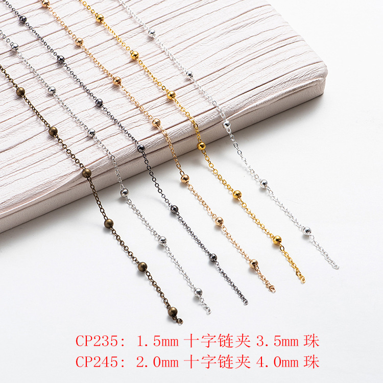 cp235diy手工配件细链条简约发簪子头饰材料流苏十字夹珠链挂链