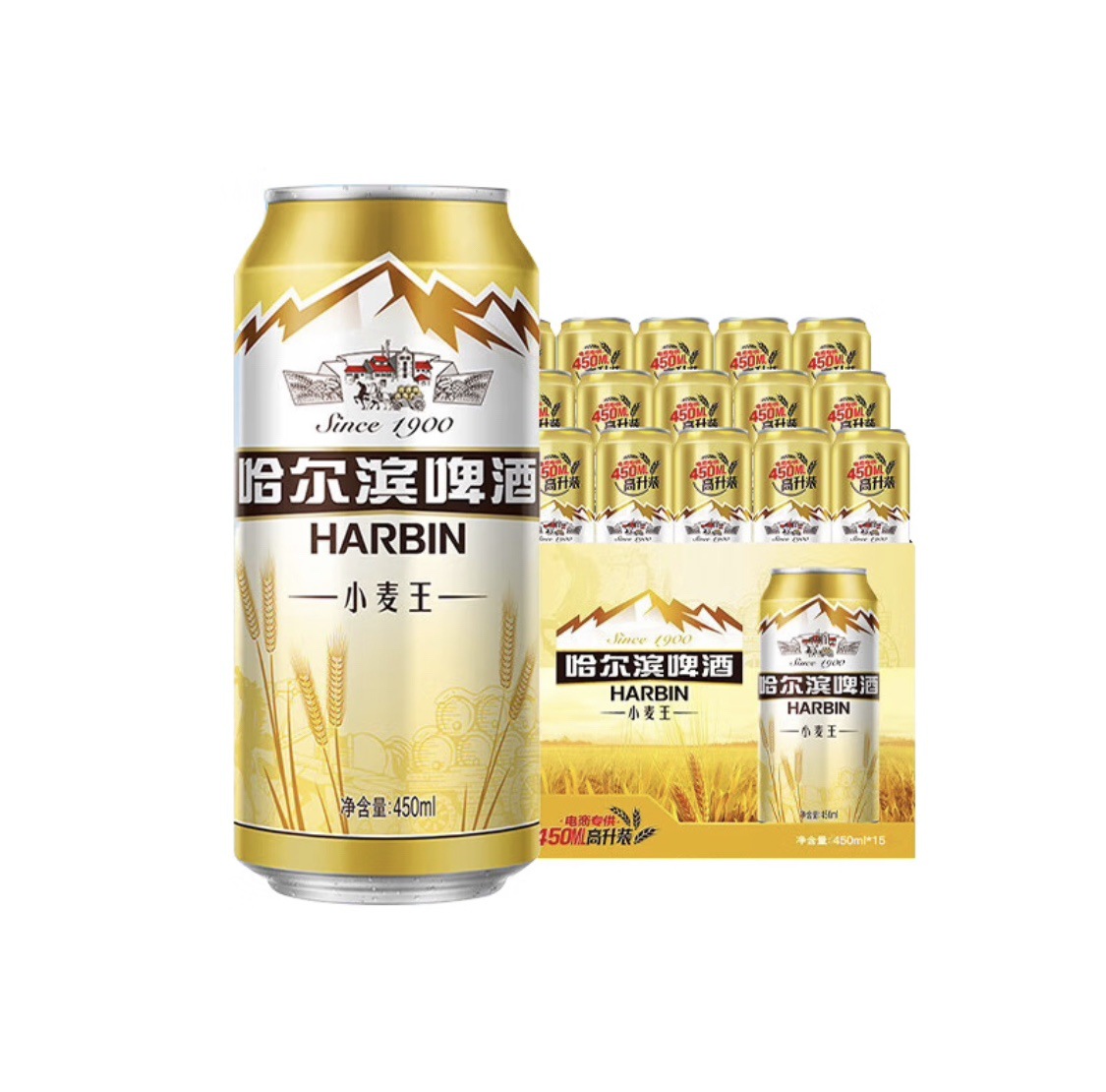 哈尔滨啤酒Harbin Beer小麦王整箱啤酒450ml*15听