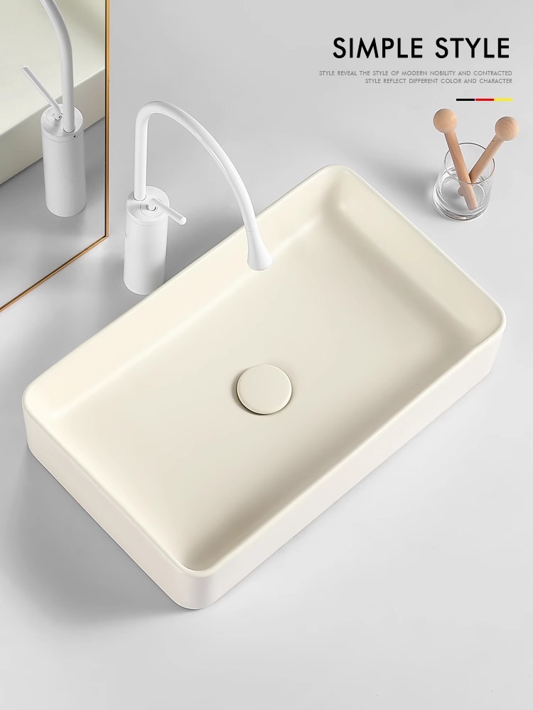奶油風台上盆陶瓷家用洗手盆單盆陽台長方形洗臉池圓形小號洗臉盆